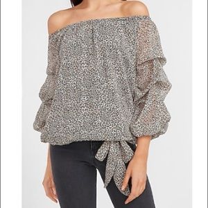 Leopard Tie Front Off The Shoulder Top